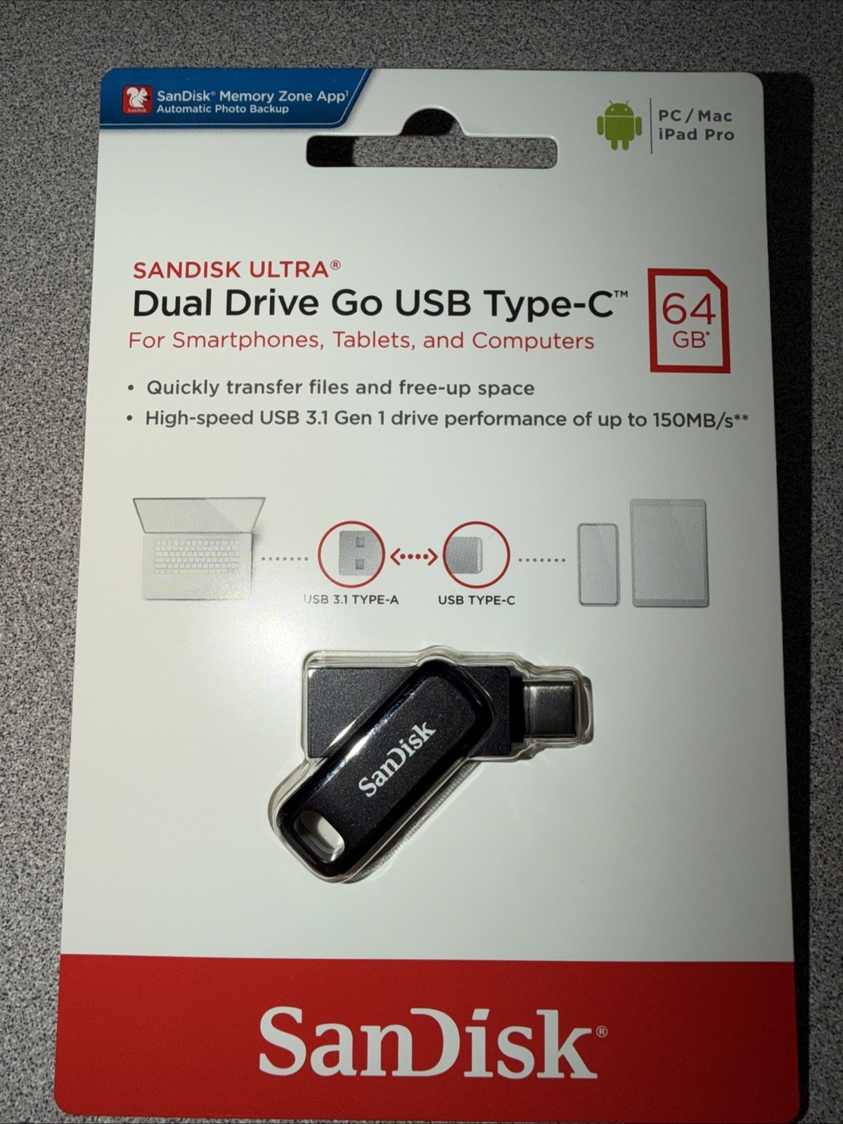 SanDisk 64GB  Dual Drive Go USB Type -C 64 GB Flash Drive NEW