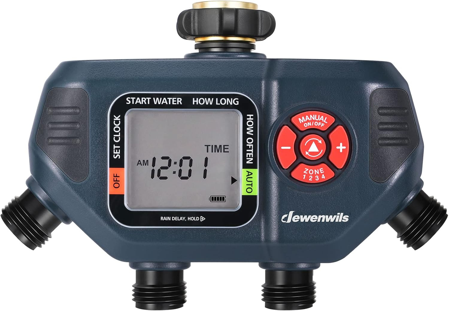 Sprinkler Timer 4 Zone, Water Timer for Garden Hose with Rain Delay/Manual/Auto