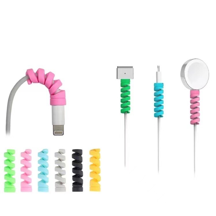 7pcs Cord Silicone Spiral USB Cable Protector Saver for iPhone Android