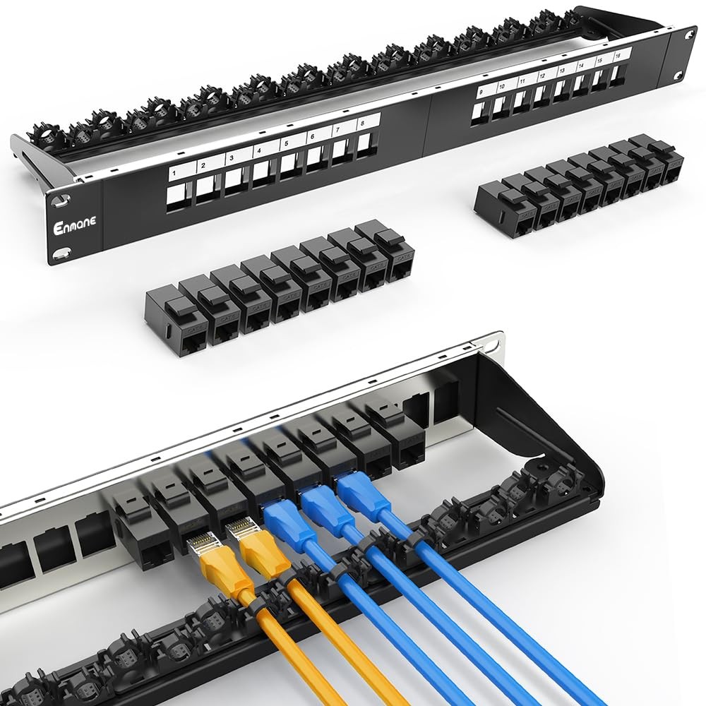 16 Port Cat6 Keystone RJ45 UTP 1U Network Patch Panel Smart Cable Management