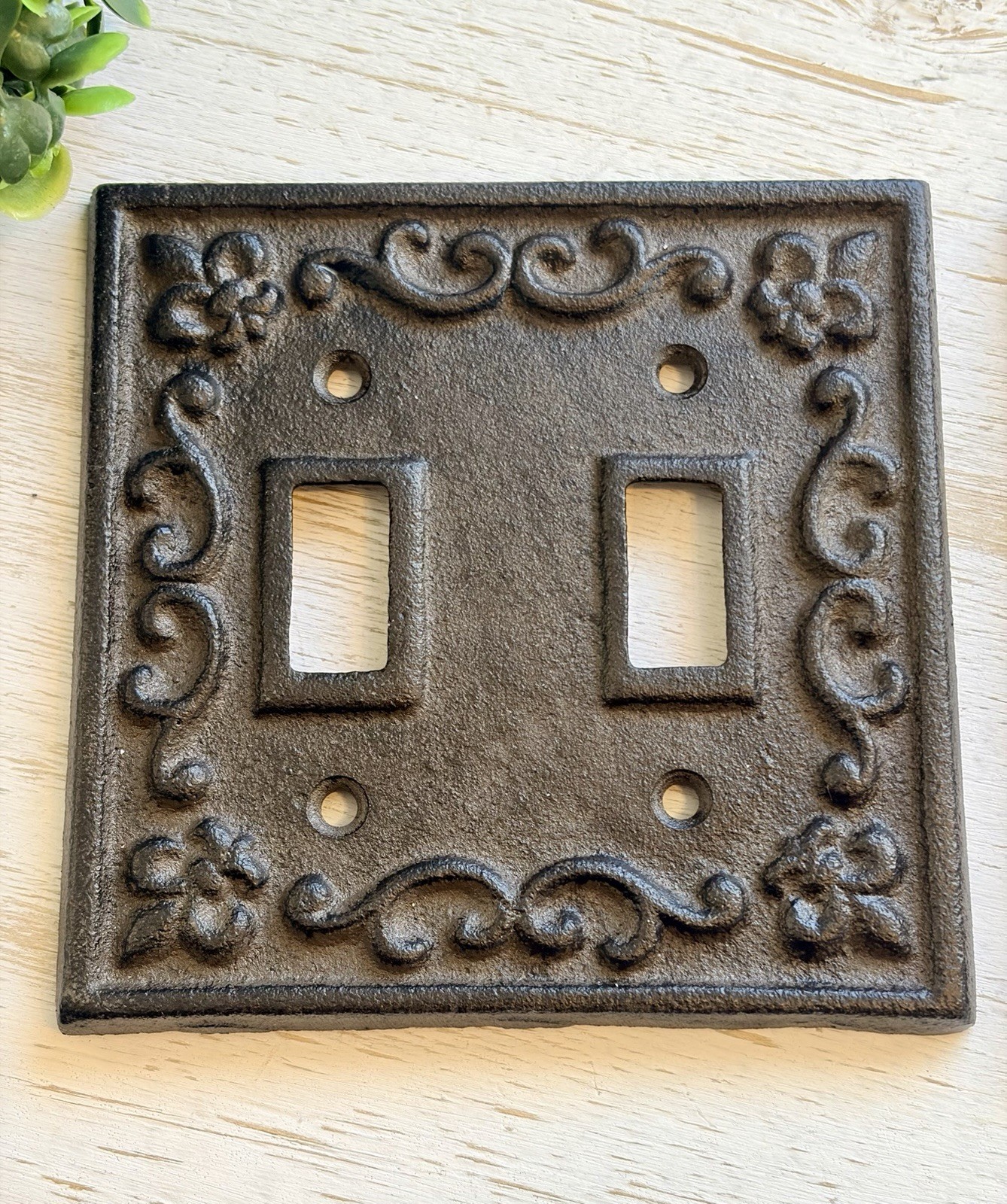 Vintage Cast Iron Bronze Double Toggle Switch Plate Outlet Cover Fleur De Lis