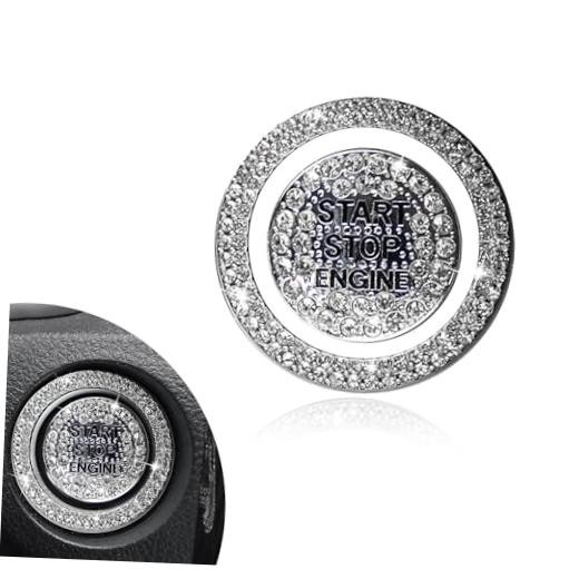 Bling Car One-Button Start Button Bezel Decoration Kit, Ignition 2 PCS White