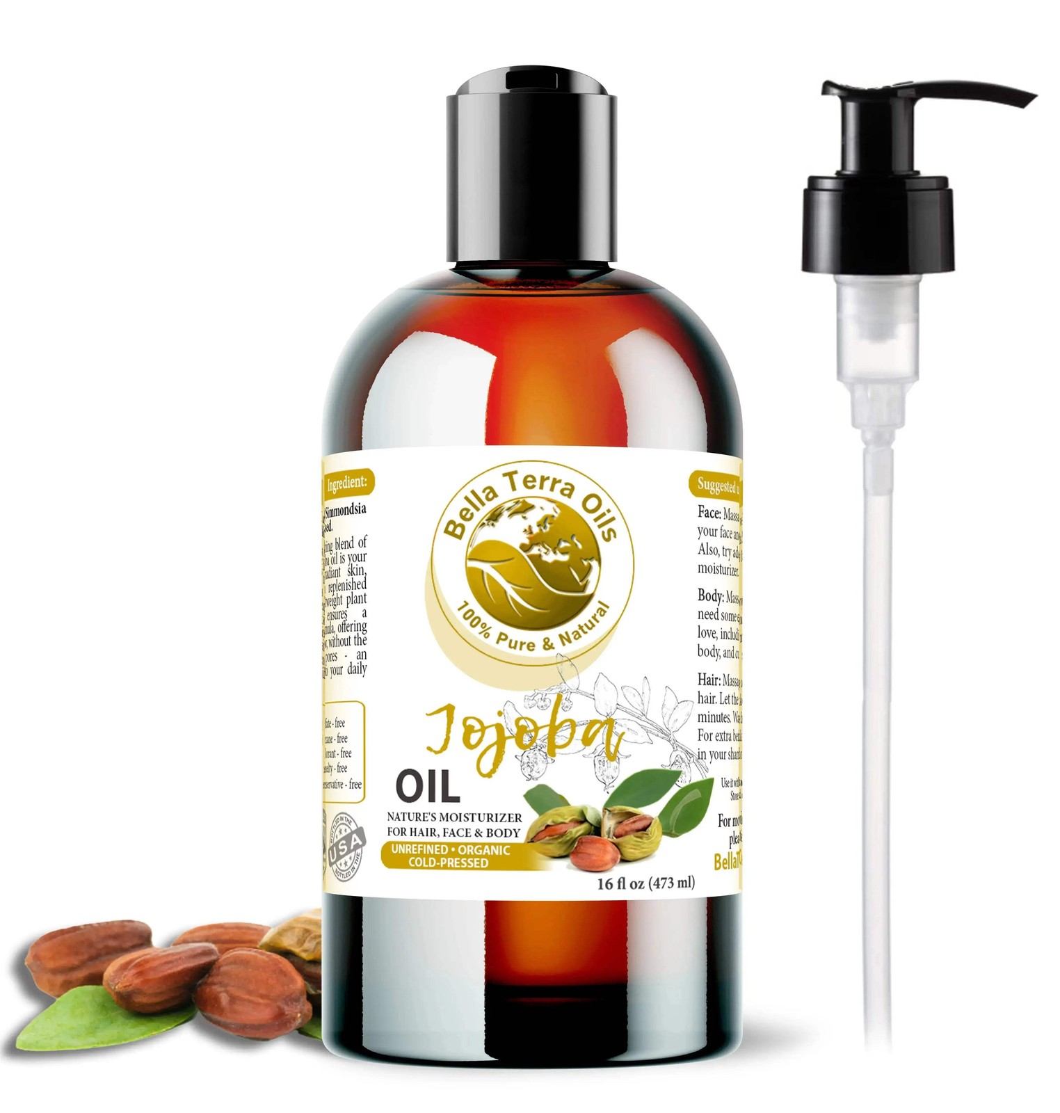 Organic Jojoba Oil - 16oz | Premium Grade, Cold-Pressed Oil for Skin, Hair & DIY