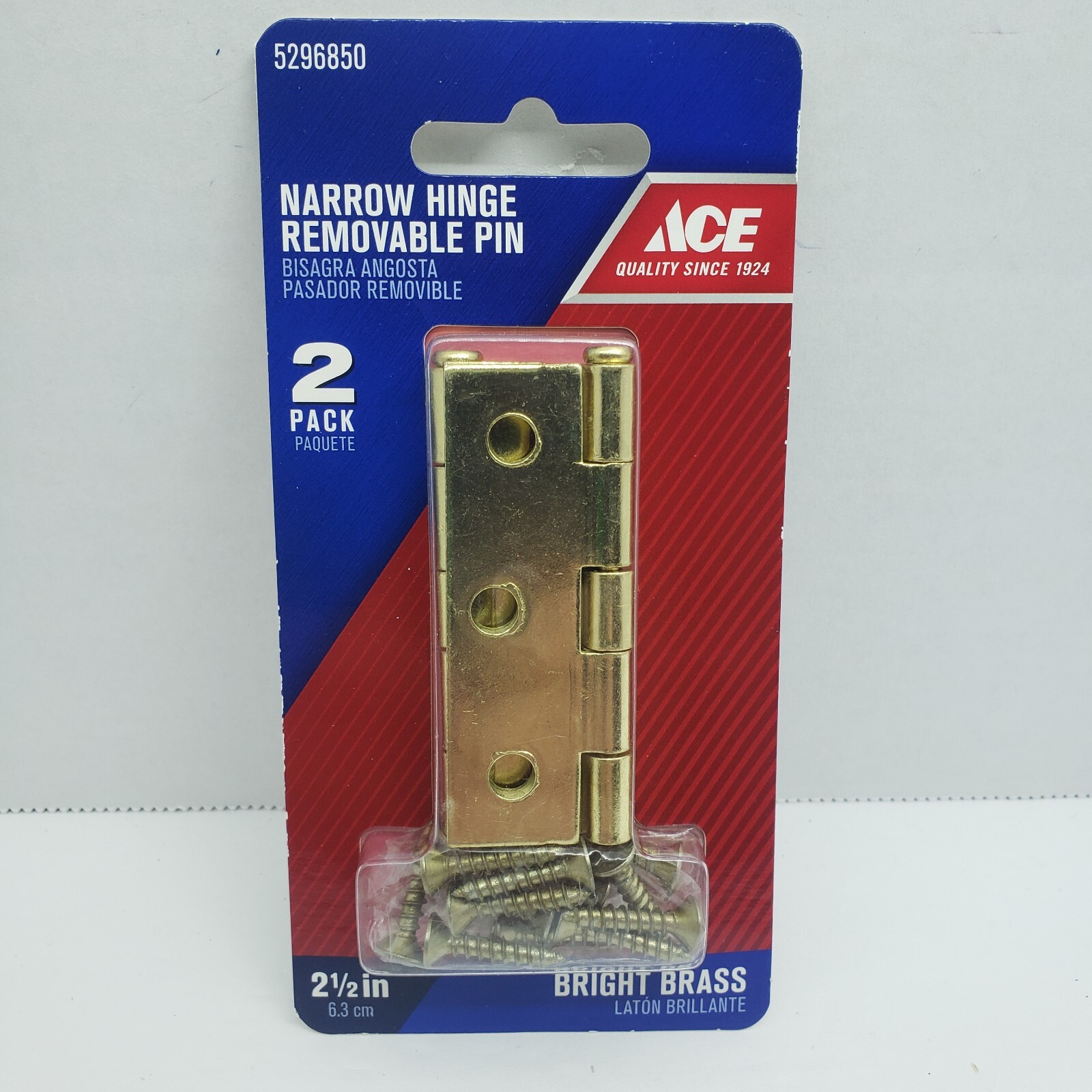 ACE Narrow Hinge Removable Pin  Bright Brass  2-1/2"   #5296850  2 PACK