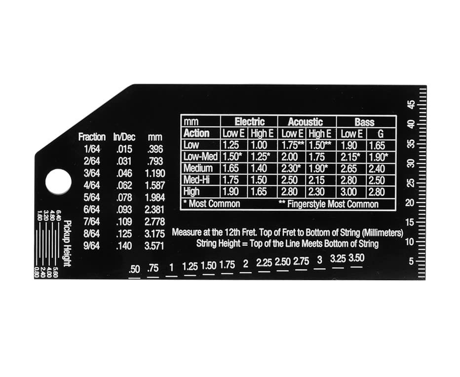Precision String Action for String Height- Metric, SAE, 64ths Gauge Ruler