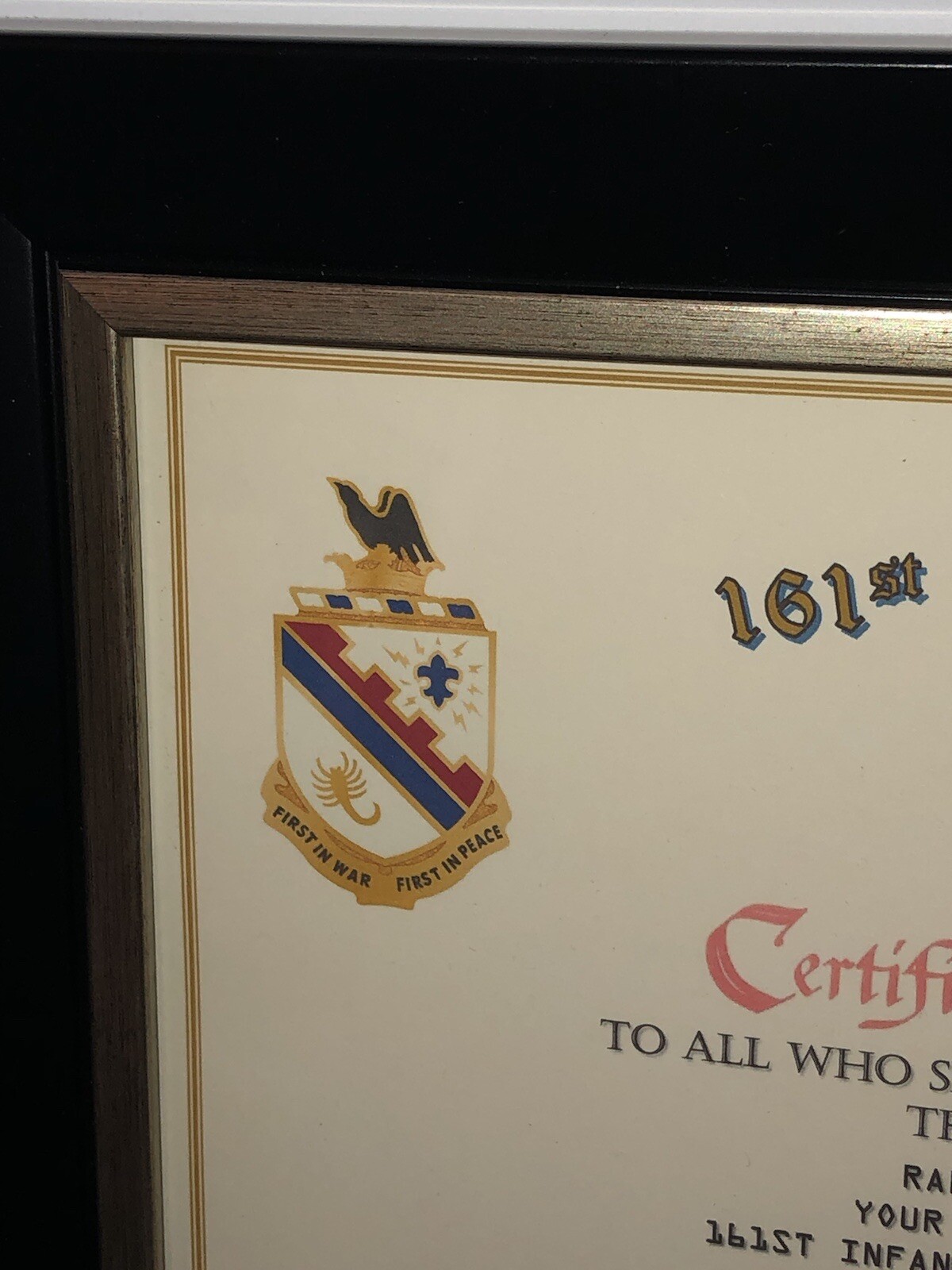 161ST INFANTRY REGIMENT / COMMEMORATIVE - CERTIFICATE OF COMMENDATION