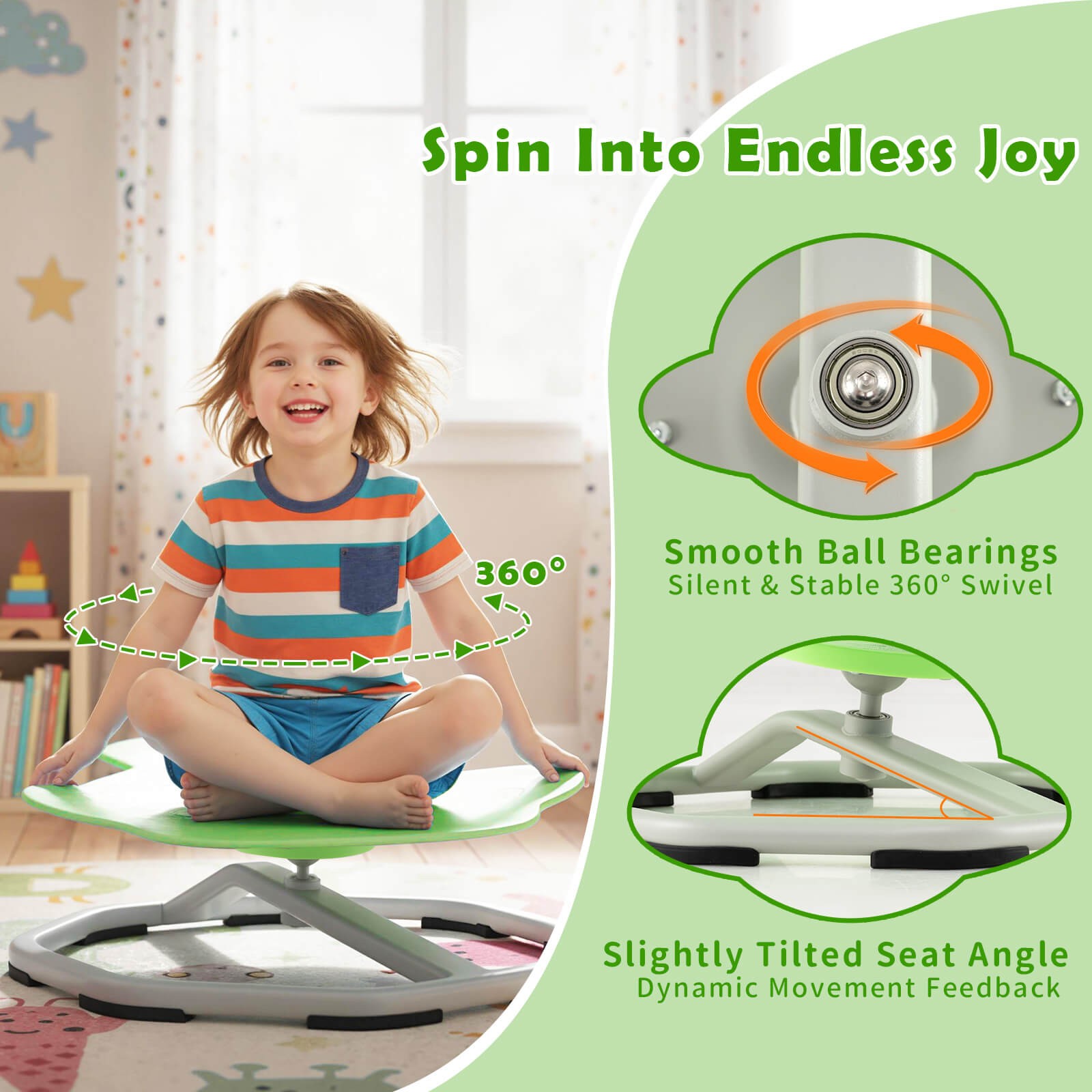 Kids Sensory Swivel Chair w/Non-Slip Metal Base for Autistic Kids Indoor Outdoor