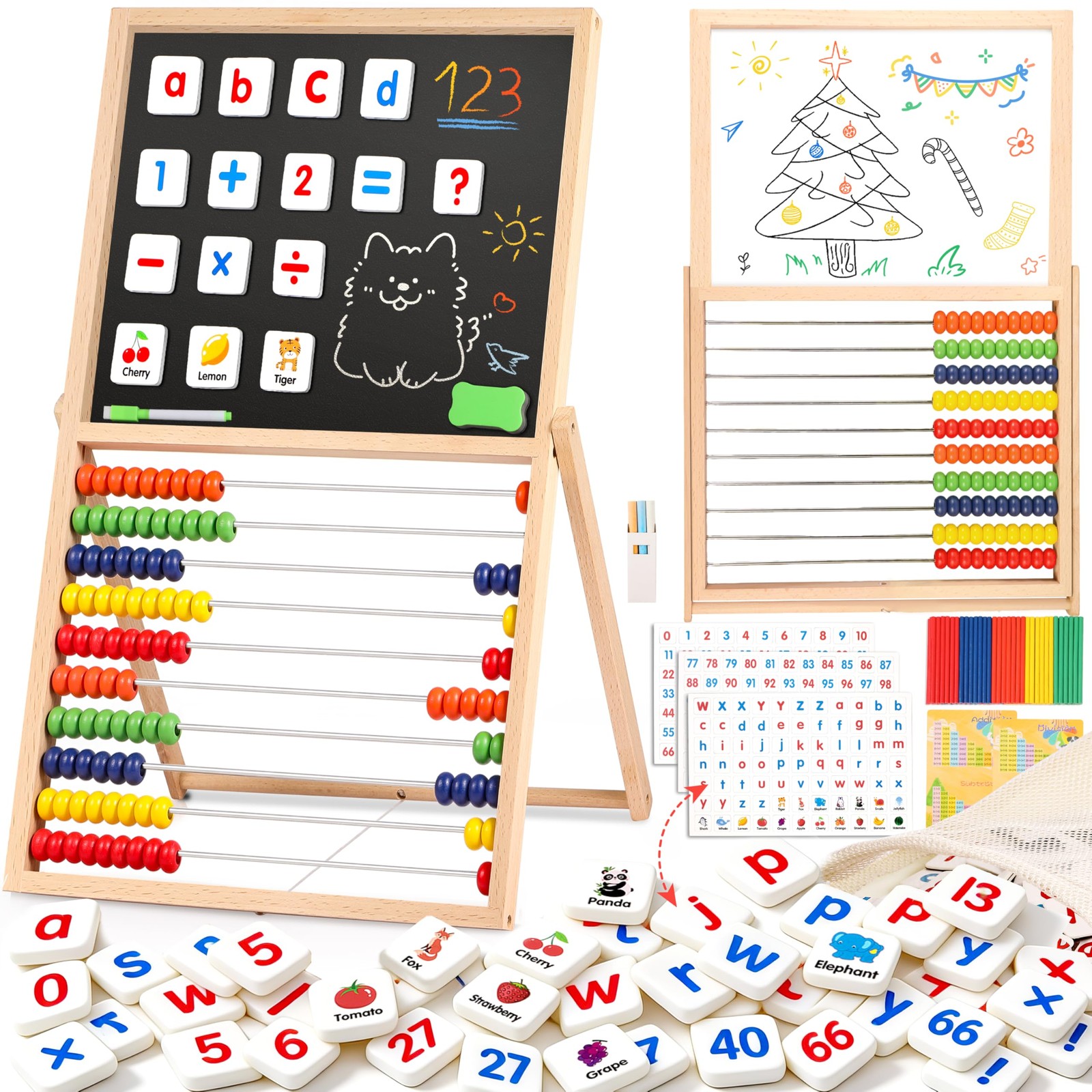 Magnetic Letters & Numbers, Kids Math Abacus, Fridge Magnets, Easel - Ages 3+