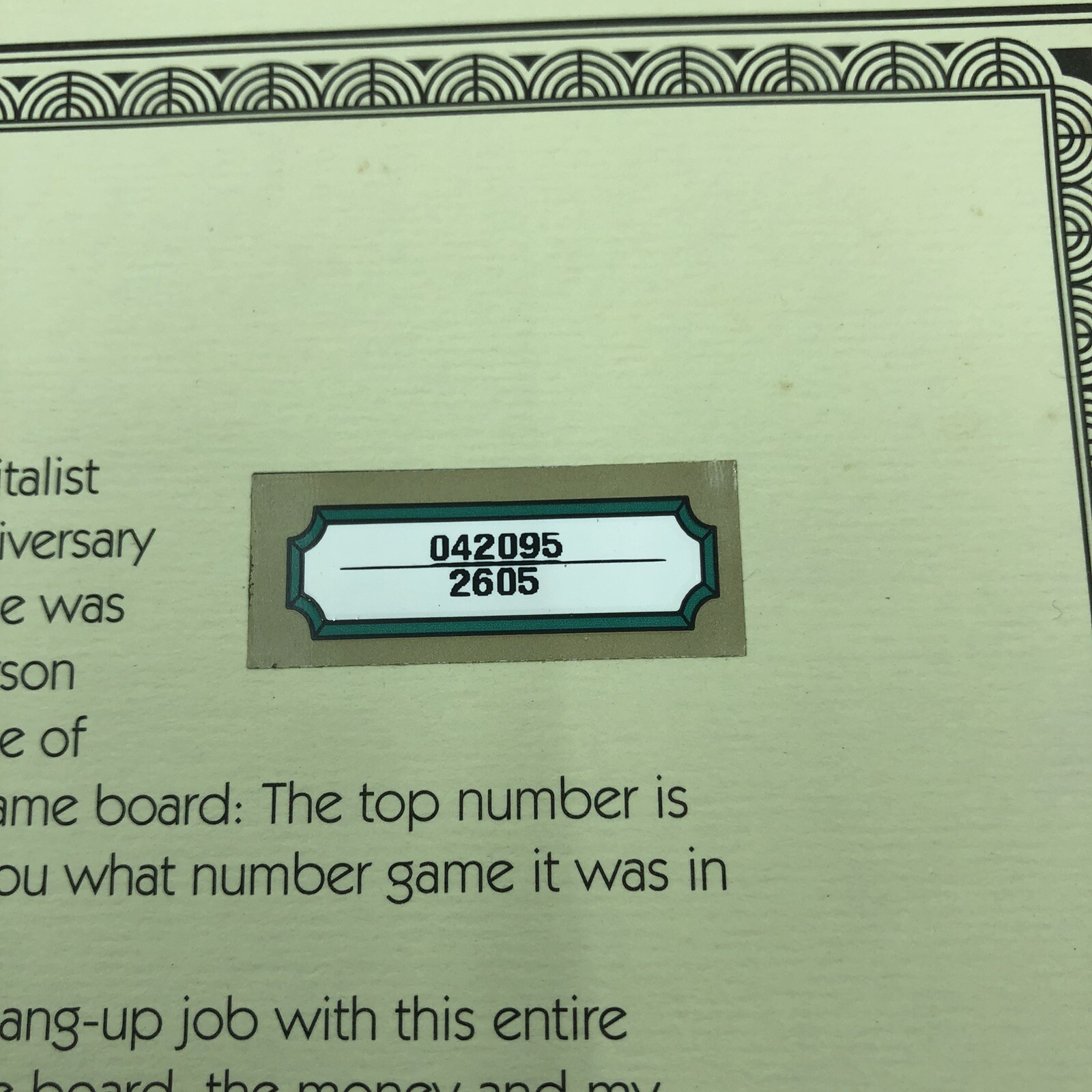 Monopoly 60th Anniversary Edition Replacement Game board & instructions numbered