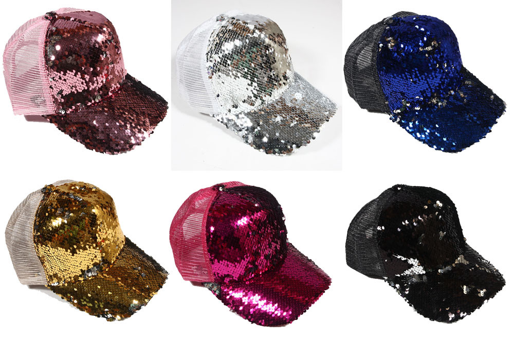 Women's DOUBLE SEQUIN Reversible Magic Sequin Snapback Hat Baseball cap