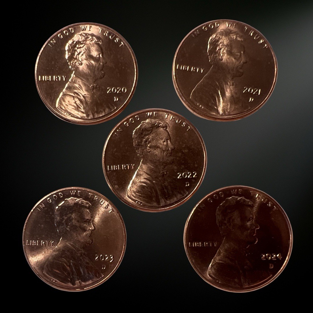 2020-2024 D Lincoln Union Shield Penny Brilliant Uncirculated RED 5 Coin Set