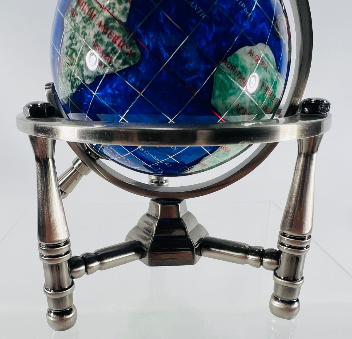6" Mini black Gemstone World Globe with Silver Stand Tripod Office Desk Decor