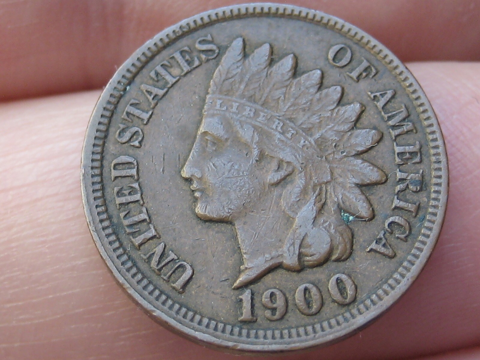 1900 Indian Head Cent Penny- XF Details, 3 Diamonds