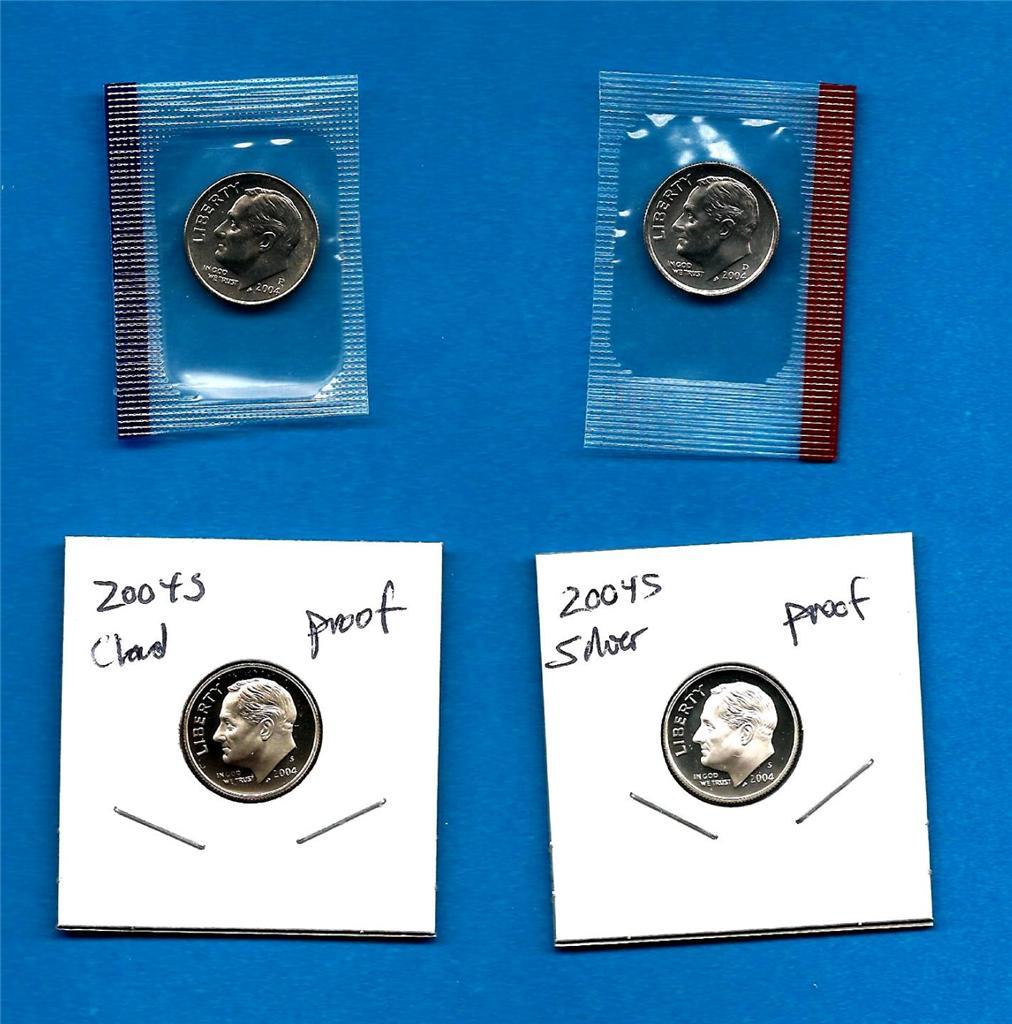 2004 PDSS BU Plus Silver and  Clad Proof Dime Set -PD in Mint Set Cellos