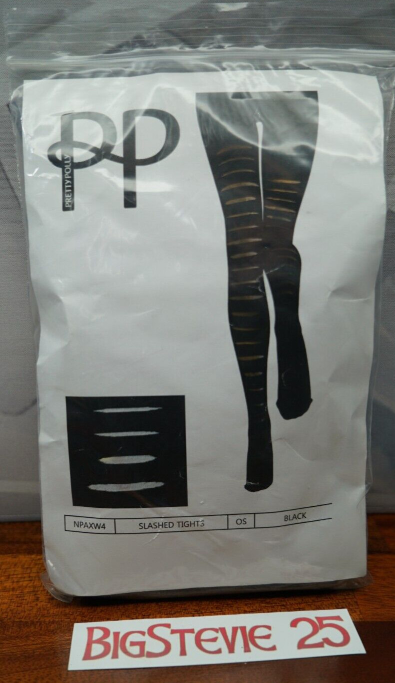 Pretty Polly Slashed  Pattern Tights Size OS  Colour Black  FREE P&P
