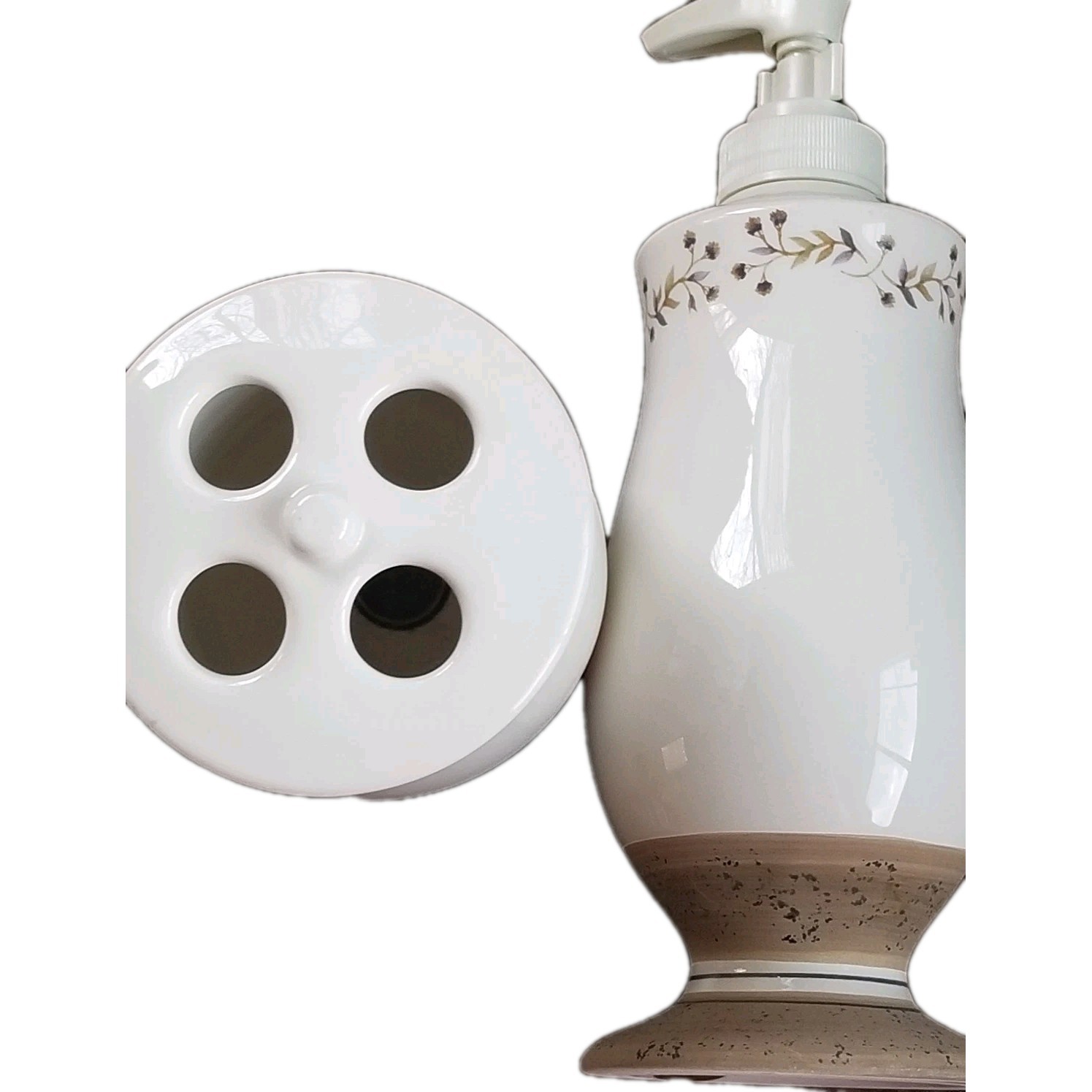 Handpainted ~ Glass ~ Soap Dispenser & Matching Toothbrush Holder