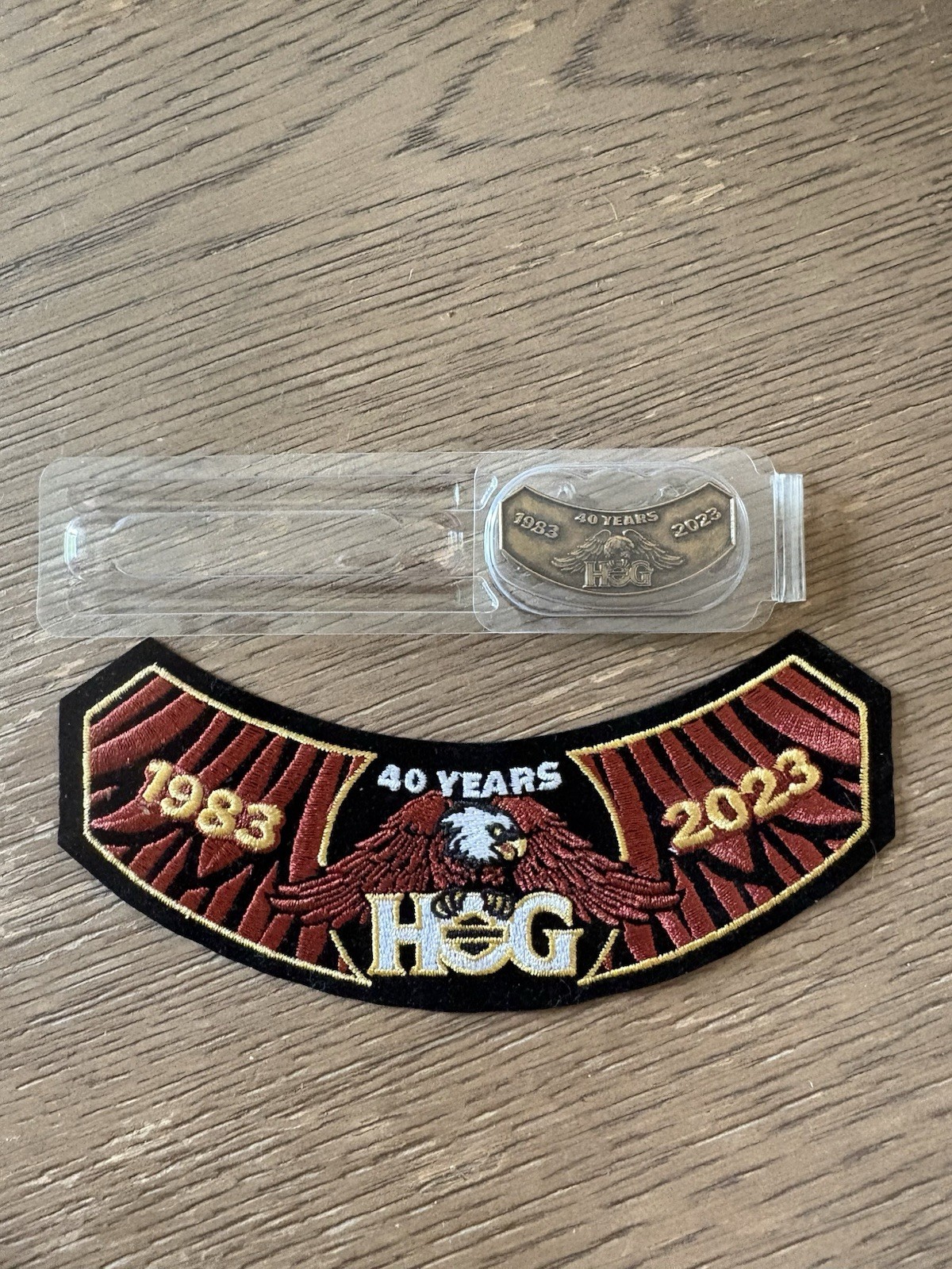 Harley Davidson HOG 2023 Rocker Pin & Patch Set 40 Years