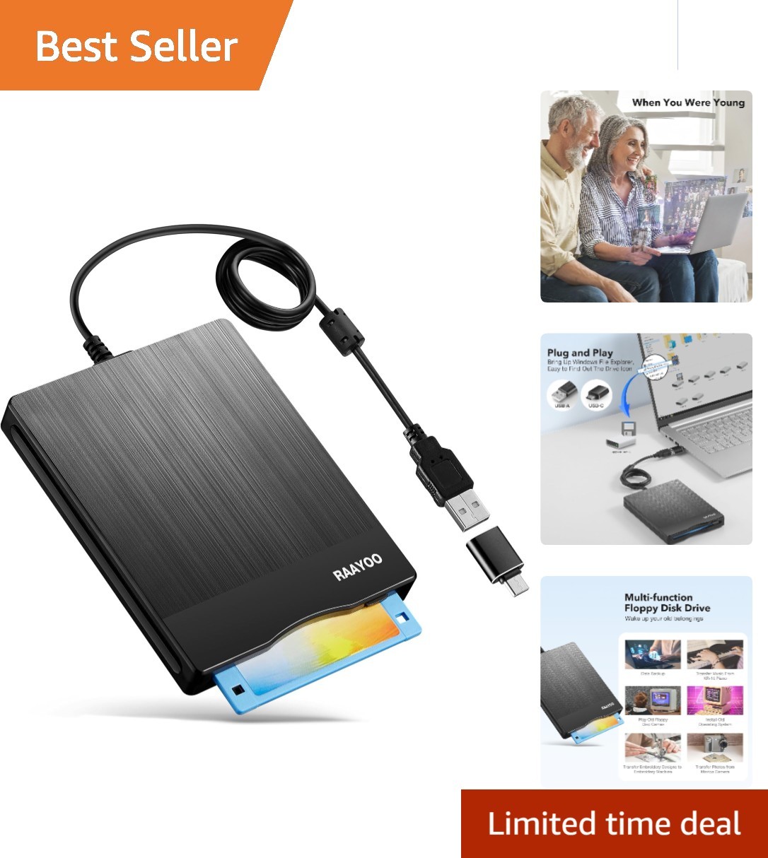 Plug and Play 3.5-Inch USB Floppy Drive for Windows 11/10/7 - Dust Resistant