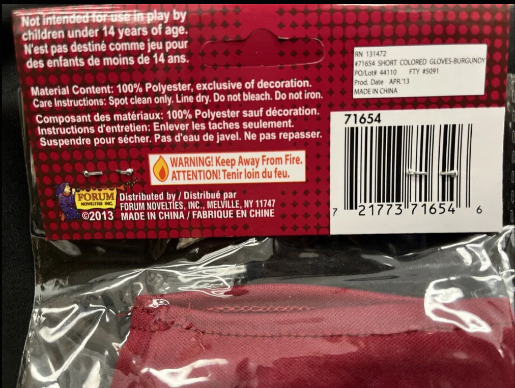 Burgundy Gloves Adult 100% Polyester