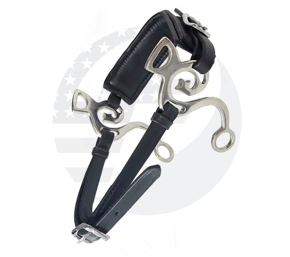Hackamore Bitless Horse Bit English Western Adjustable Leather Black