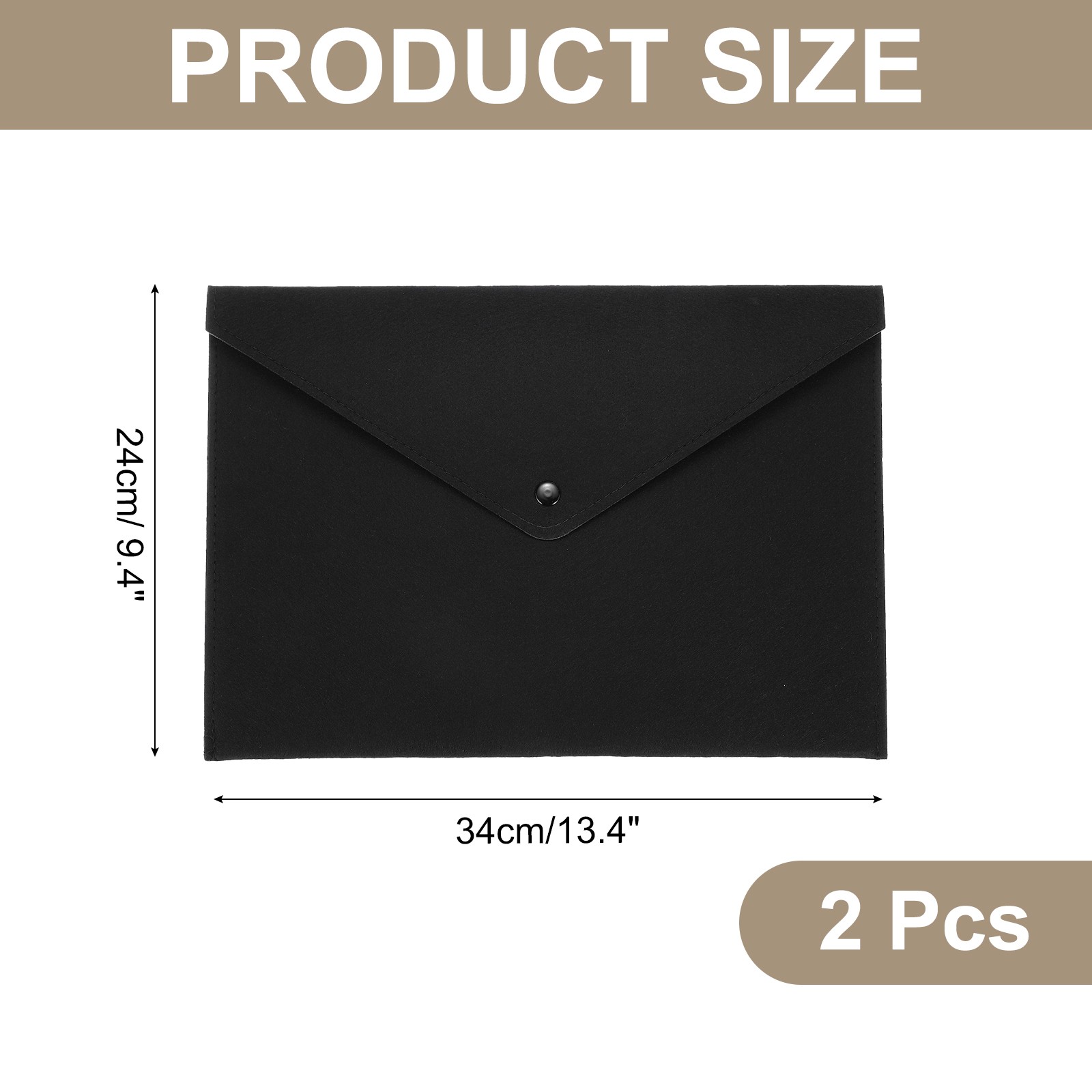 2 Pcs Felt File Folders, Folder File Document with Button Closure(Black)