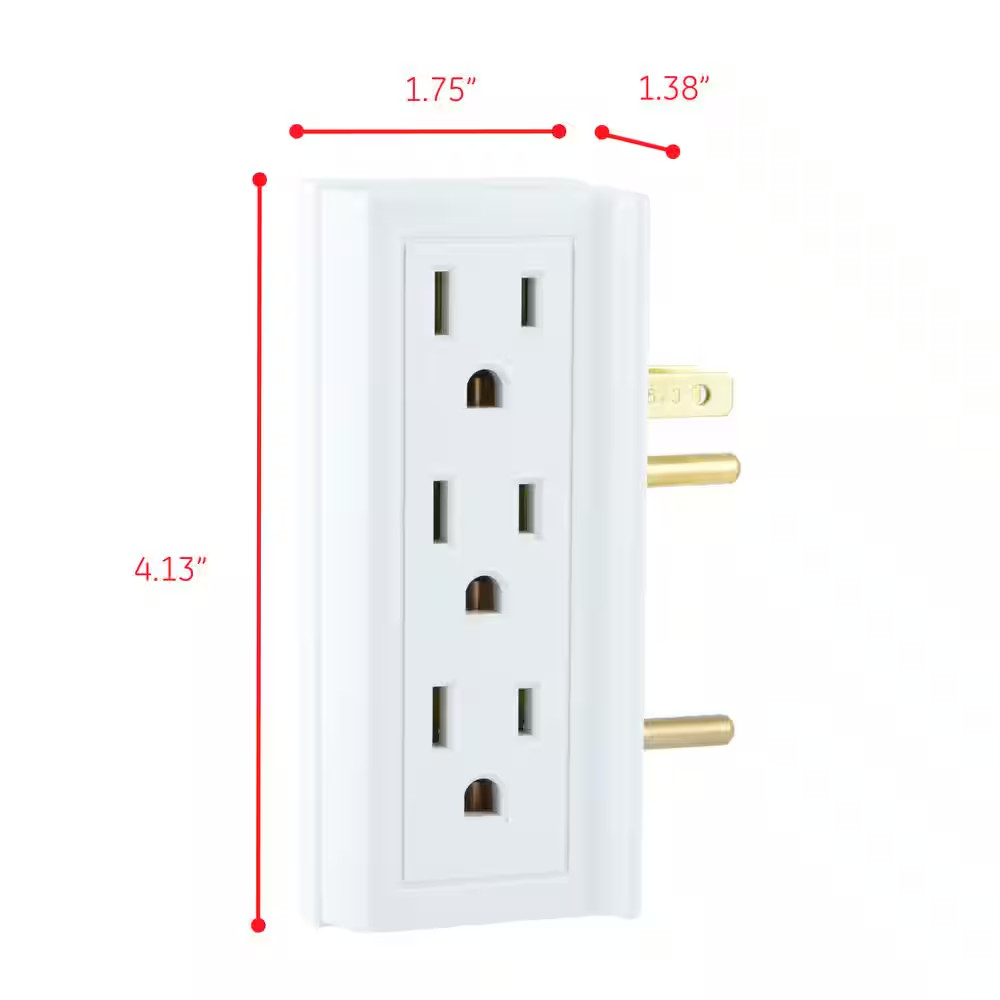 6-Outlet Grounded Side-Access Tap, White (3-Pack)