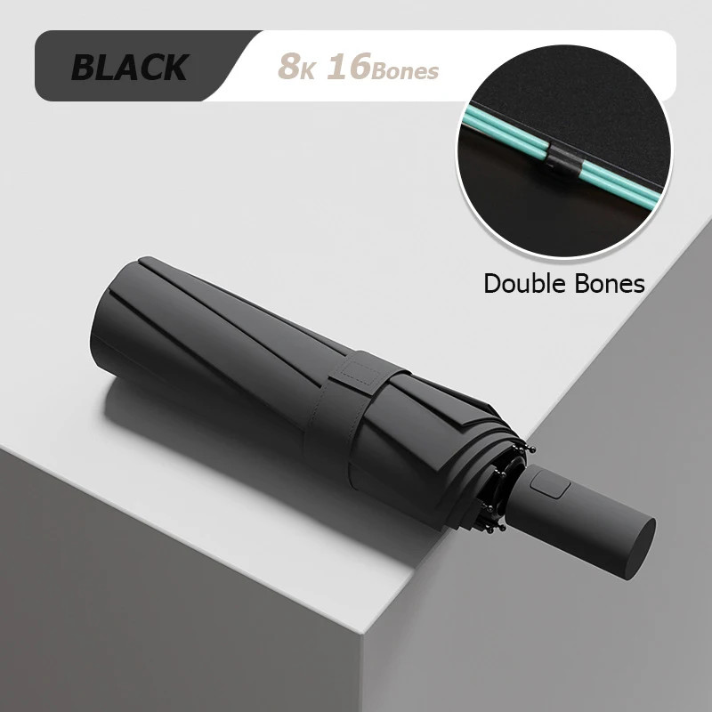 Automatic Folding Umbrella Windproof UV Black Coating Large Rain Sun Use