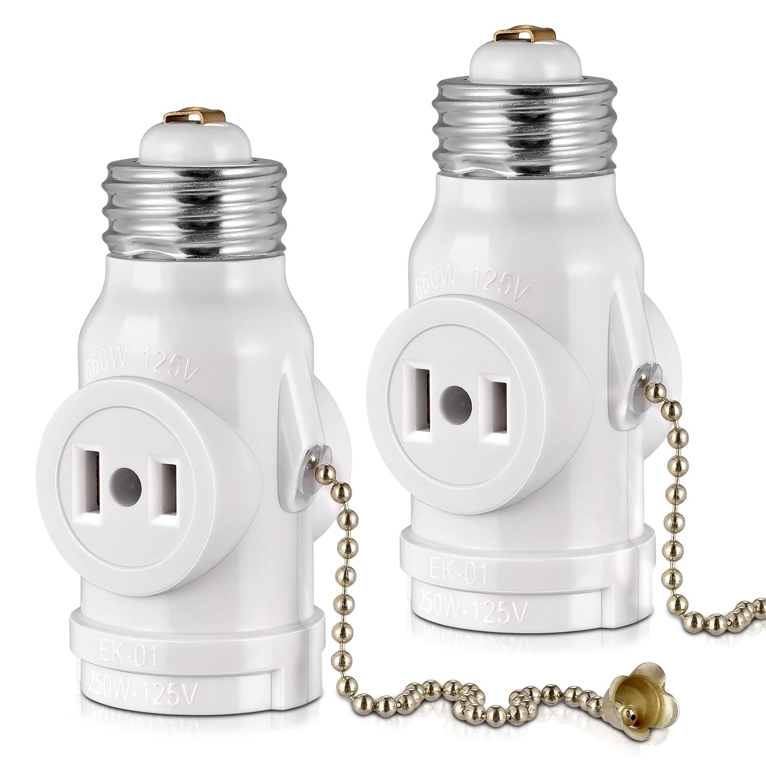 2-Pack E26 Light Socket Adapter - Converts Medium Screw 2-Pack, White Color