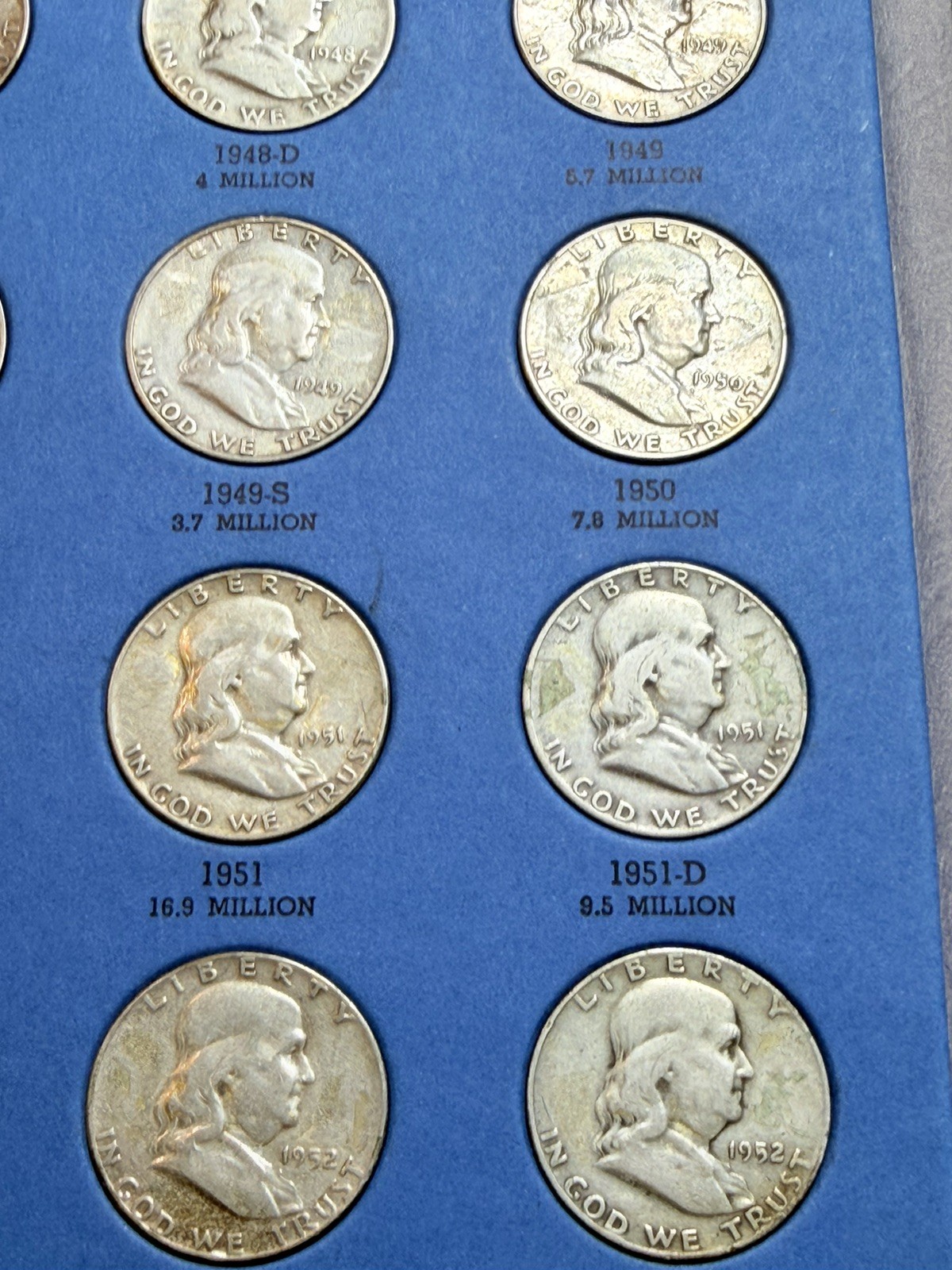 1948 - 1963 COMPLETE SET 35 BEN FRANKLIN 90% SILVER HALF DOLLARS COLLECTION