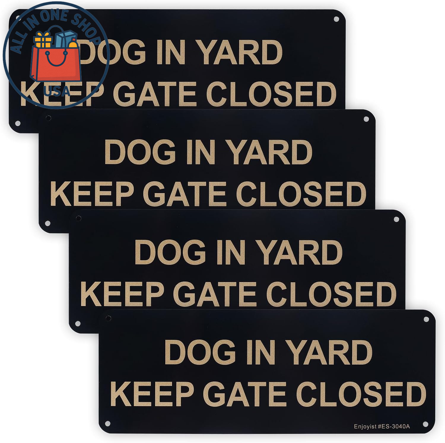 4-Pack Reflective Dog in Yard Keep Gate Closed Sign - Weatherproof Aluminum