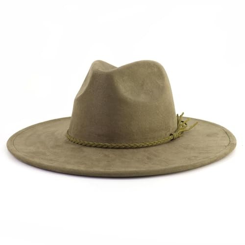 LIDHAY Big Wide Brim Fedora Hats for Women Men Western One Size Army Green