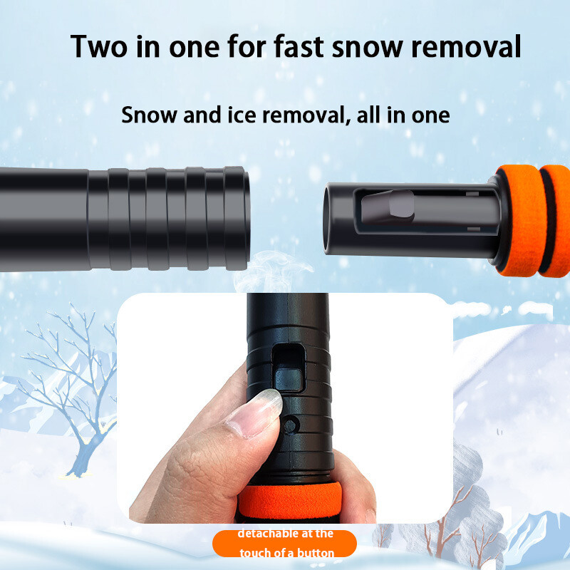 2-in-1 Ice Scraper W/ Brush Car Windshield Detachable Snow Remove Cleaner Orange
