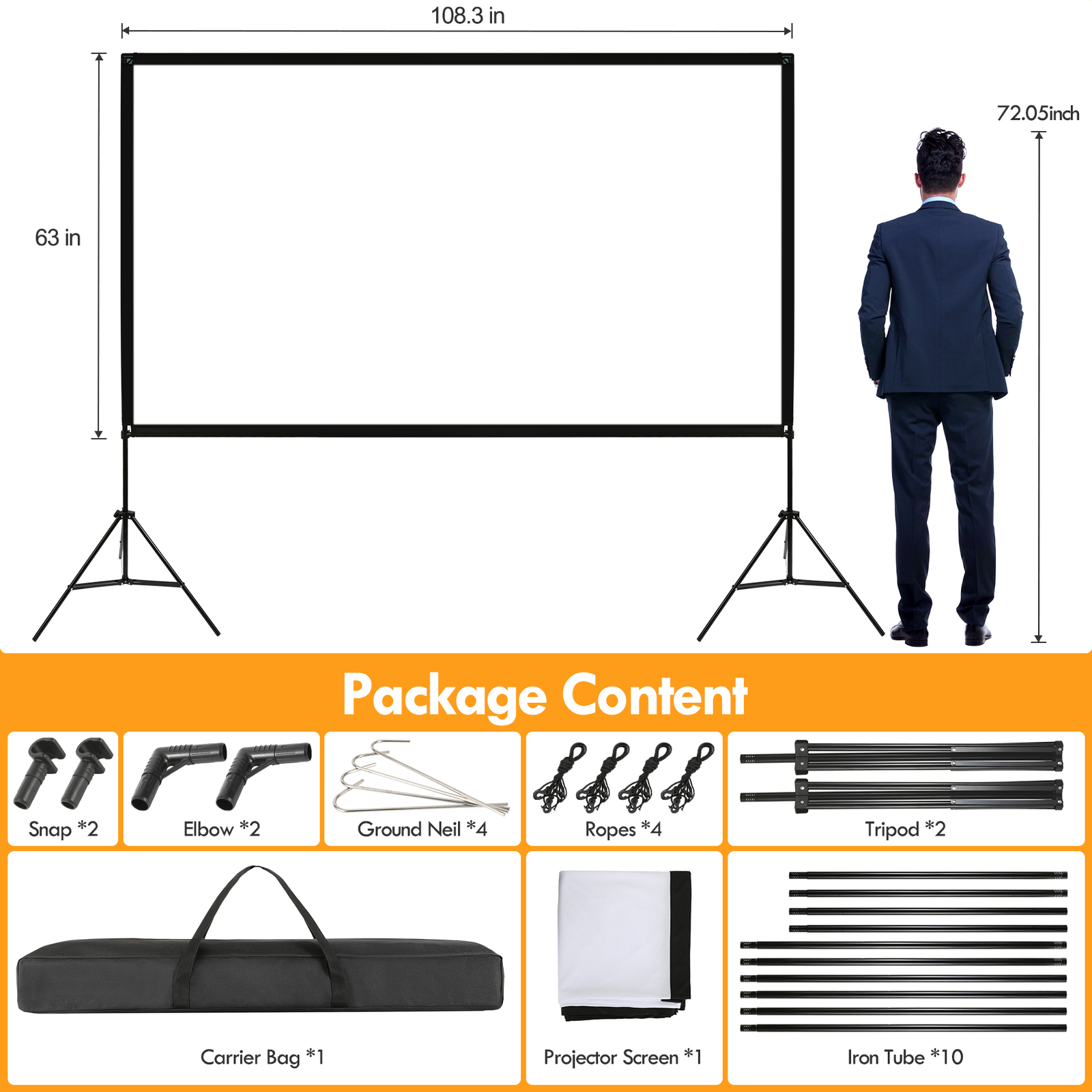 Outdoor Projector Screen with Stand 120 inch Foldable Projector Screen