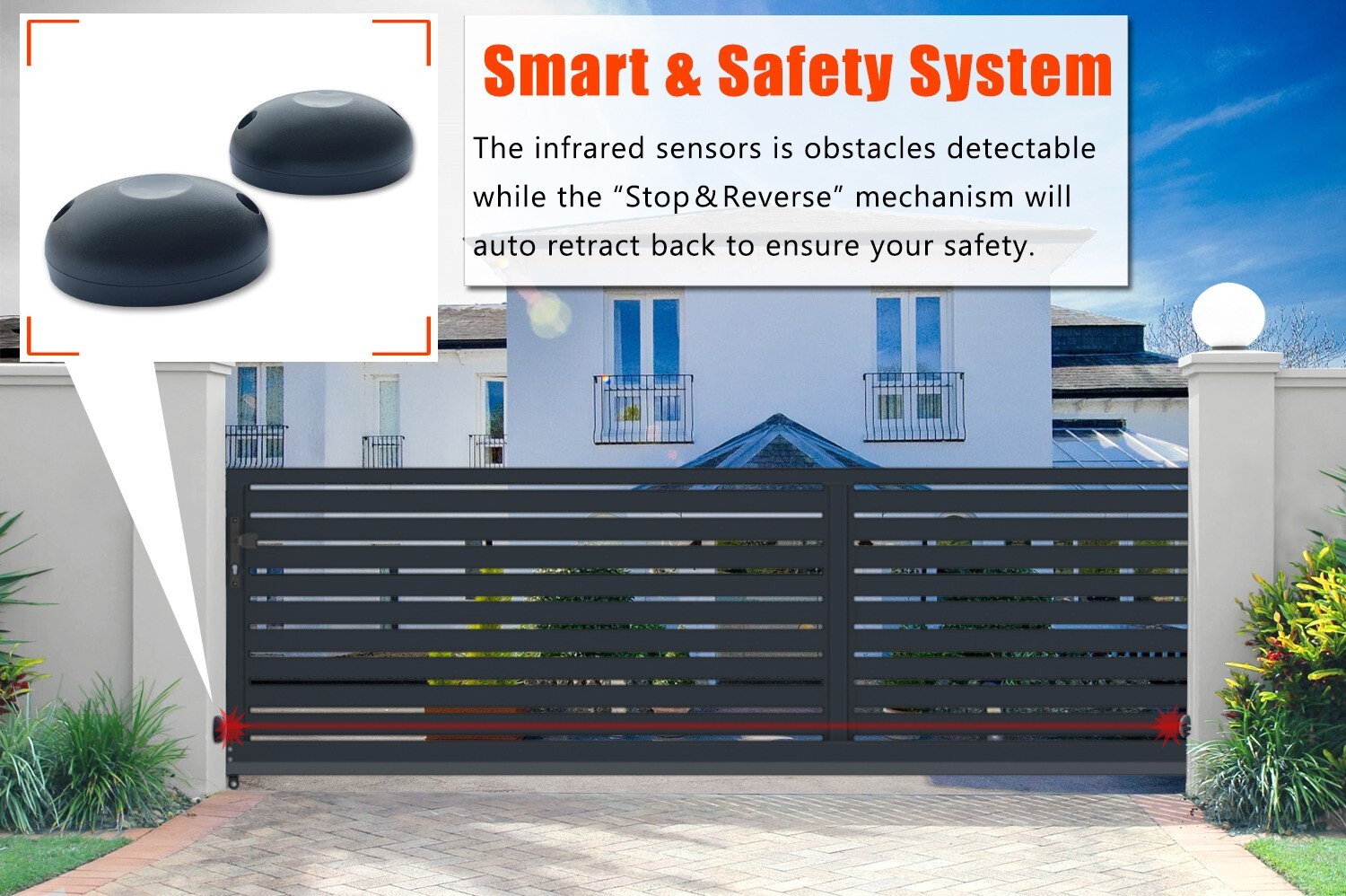 4000lb Automatic Sliding Gate Opener Rack Driven 2 Remote Controls & IR Sensor