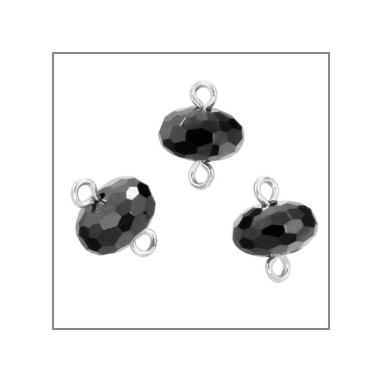 5 Cubic Zirconia In Sterling Silver Rondelle Connector Beads 6mm Black #51562