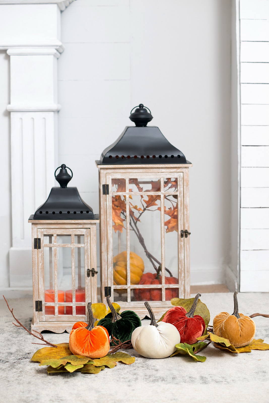 Wood Lantern with Iron Roof, 12.2" x 8.7" x 28.7", Brown/Black