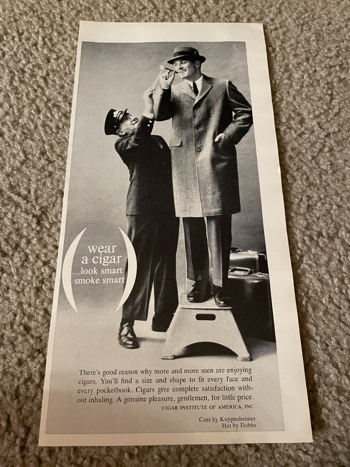 Vintage CIGAR INSTITUTE OF AMERICA PRINT AD "WEAR A CIGAR LOOK SMART SMOKE SMART