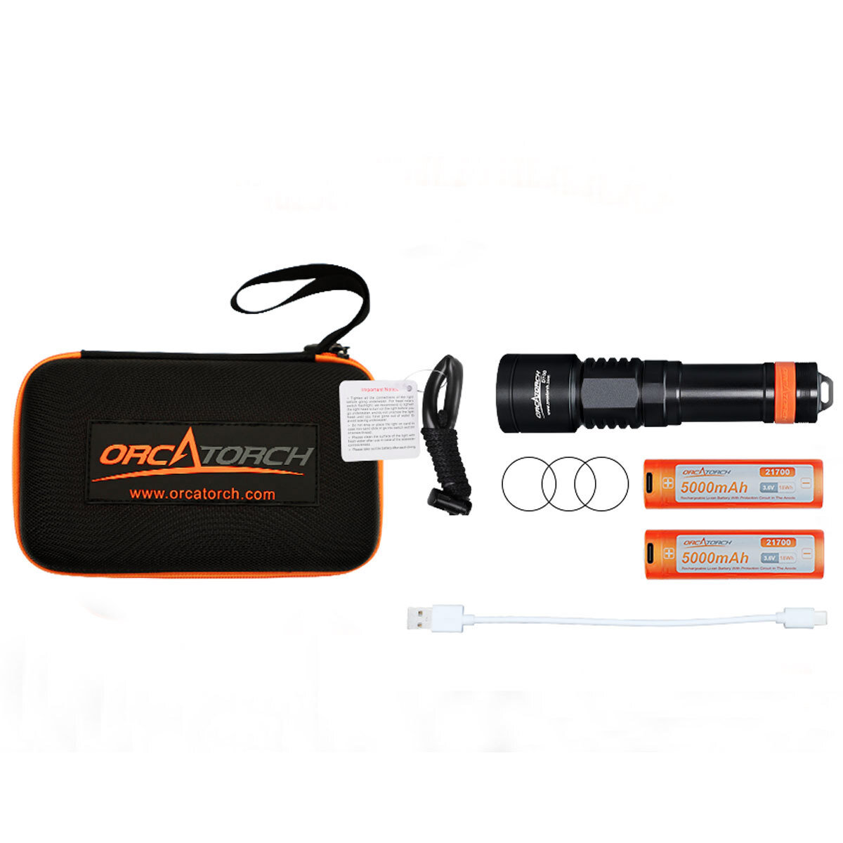 Orcatorch D700 1700 Lumens Dive Light with 2 batteries