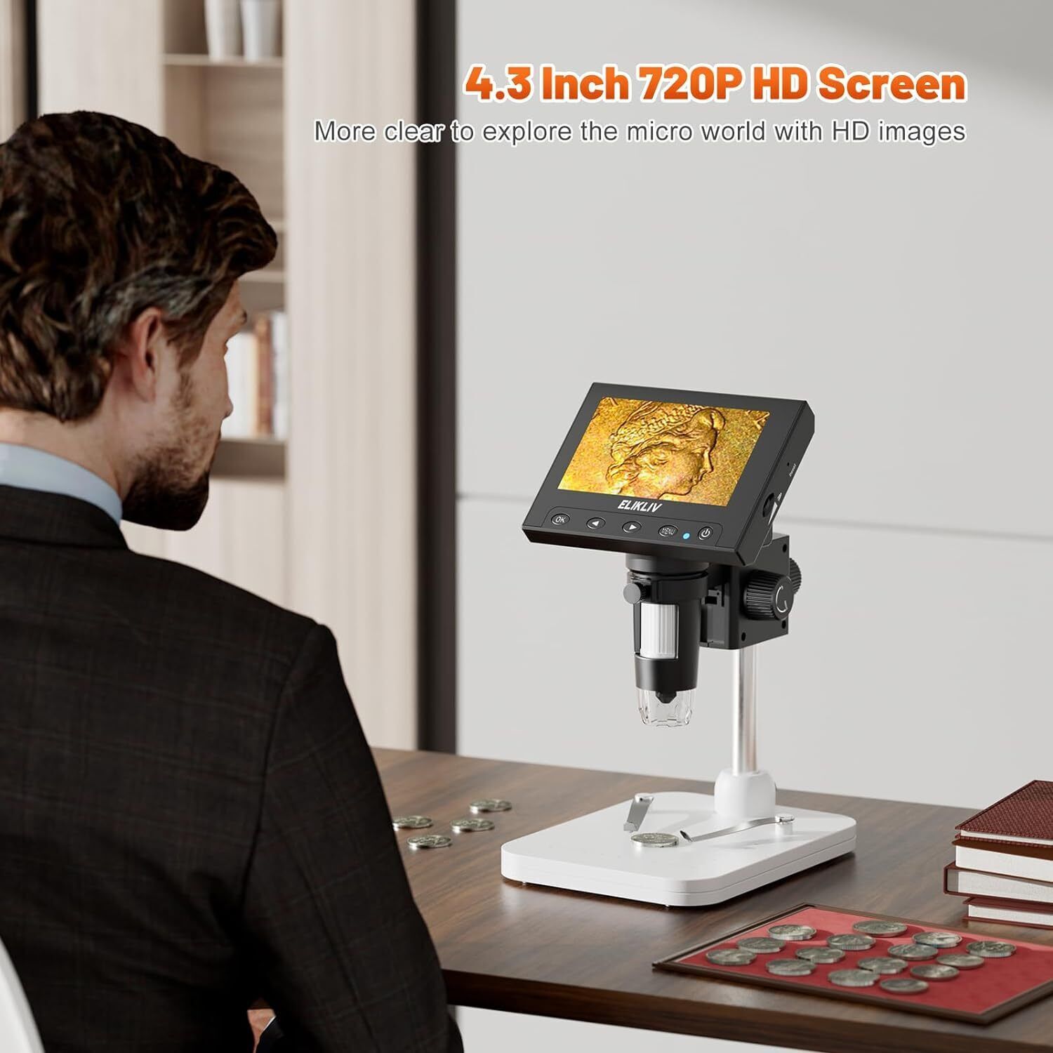 Microscope LCD Digital Coin Microscope 1000x Coin Magnifier 8 Adjustable Lights