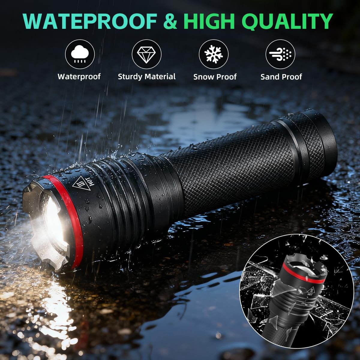 6Pack Rechargeable Flashlights High Lumens, Small Flashlight 6Pack, Black