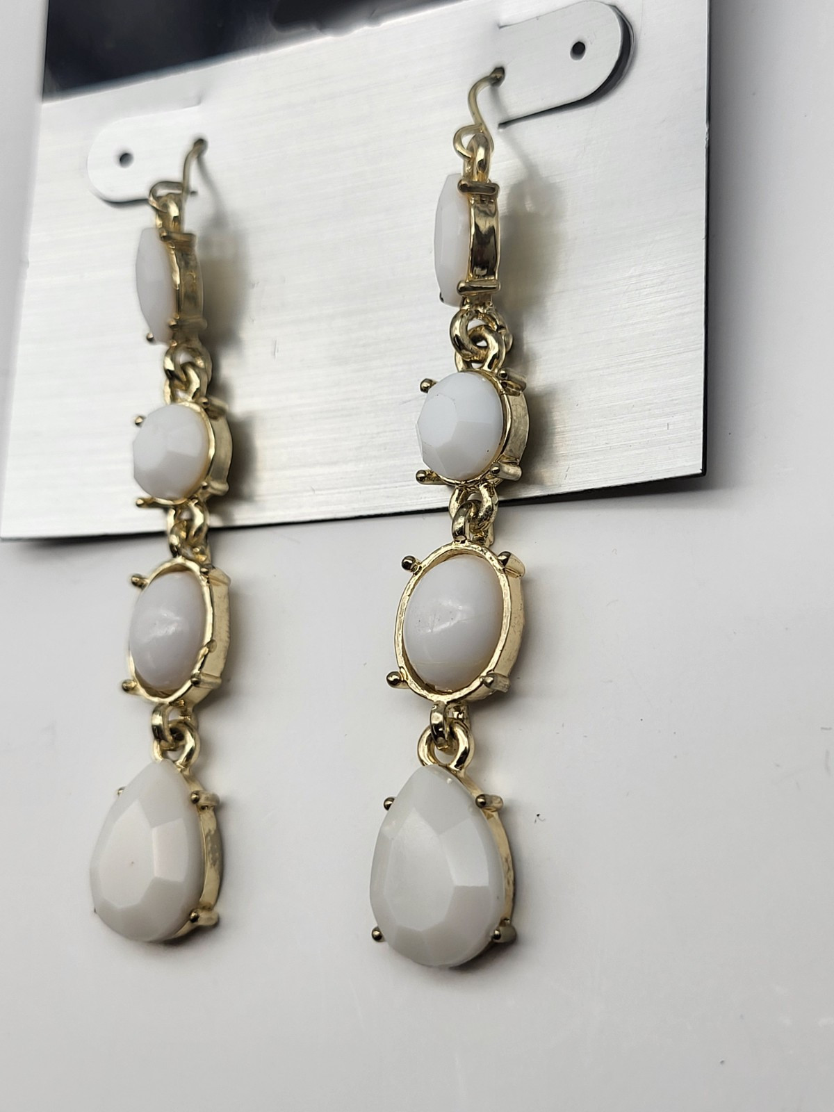 Fun White lucite dangle earrings on card Apt 9 Bridal Spring Easter