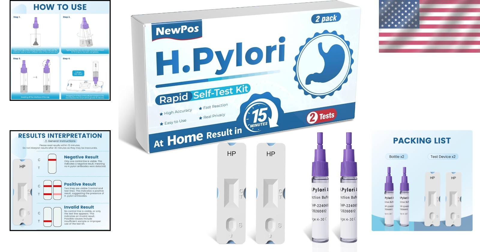 Home H Pylori - 2 Tests, Quick 10-15 Min Results, User-Friendly Design