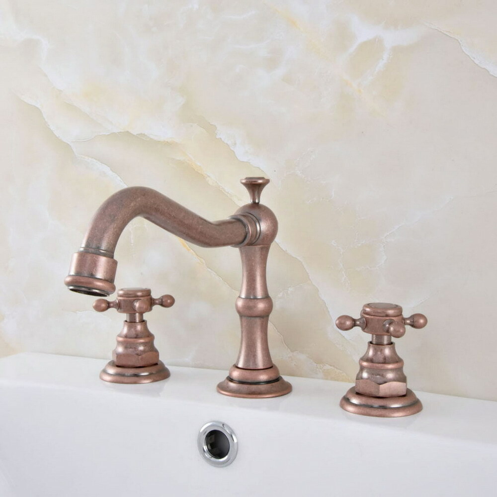 Antique Copper 3 Holes Widespread Bath Tub Faucet Bathroom Vanity Sink Mixer Tap
