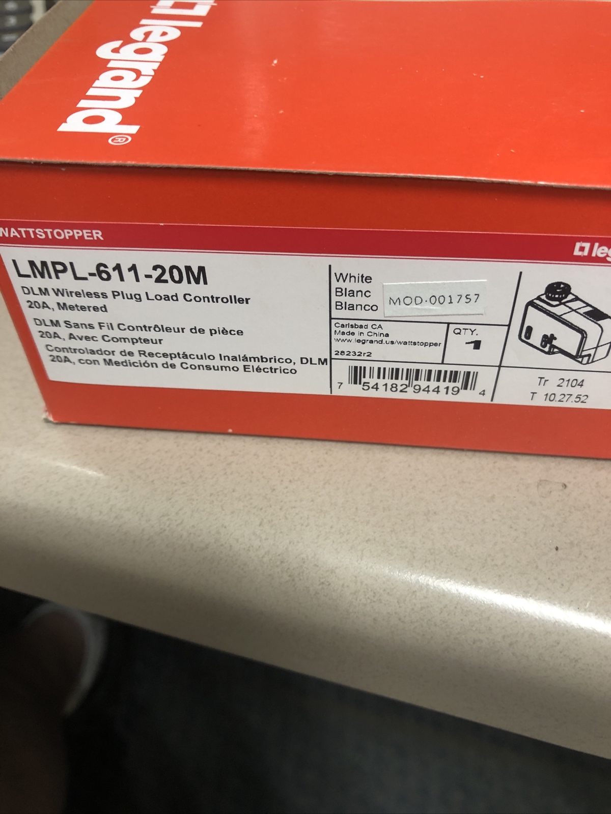 LEGRAND WATTSTOPPER LMPL-611-20M WIRELESS PLUG LOAD CONTROLLER