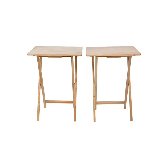 Mainstays Modern Indoor Folding Tray Table Set of 2, Natural Finish, Solid Rubbe