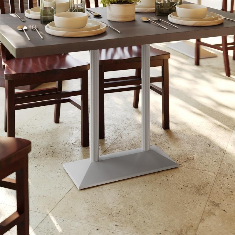 27" x 15" Restaurant Table Base with Double Column Table Height Column in Silver