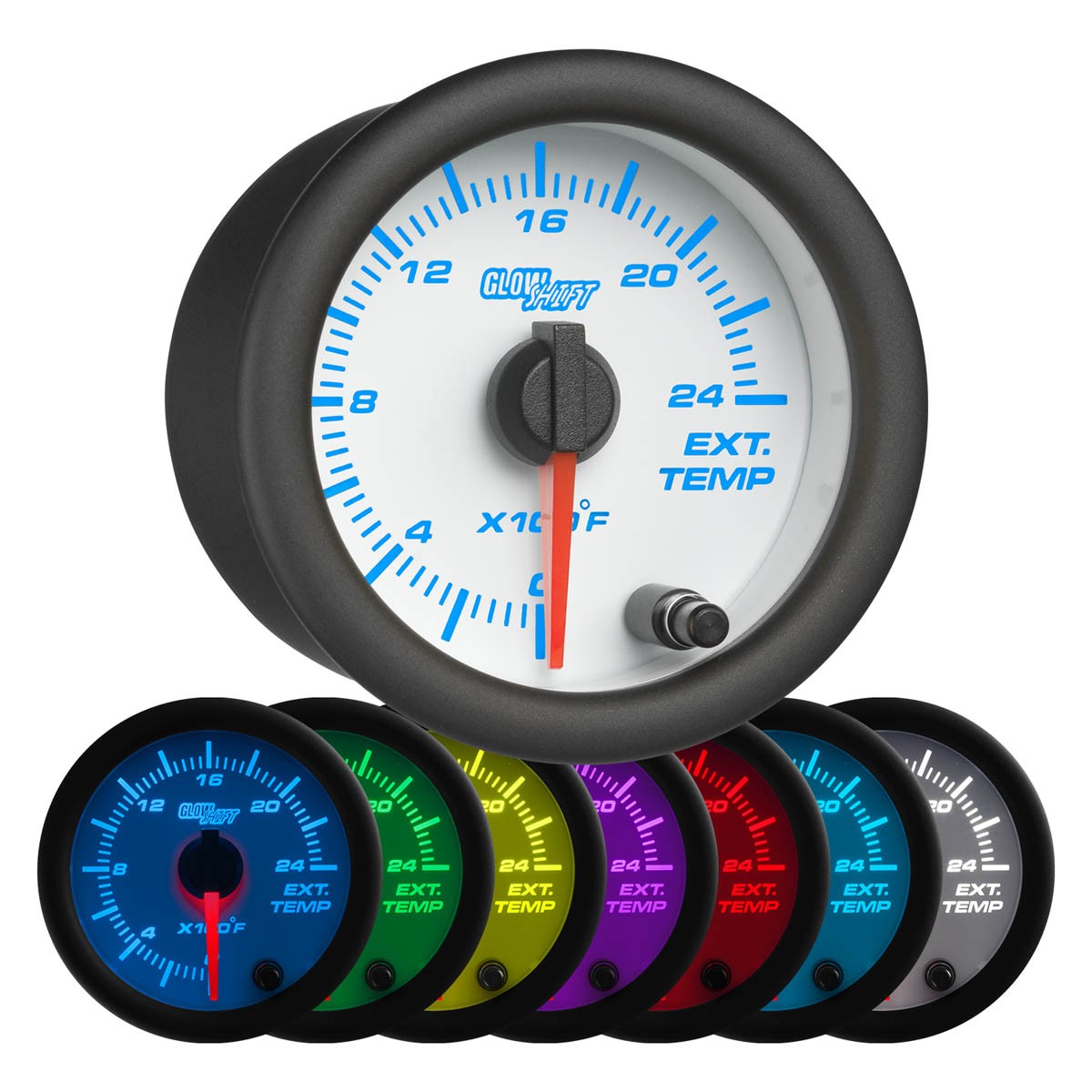 GlowShift 2400F EGT Pyrometer Temp Gauge Kit w/ Sensor Probe, White 7 Color