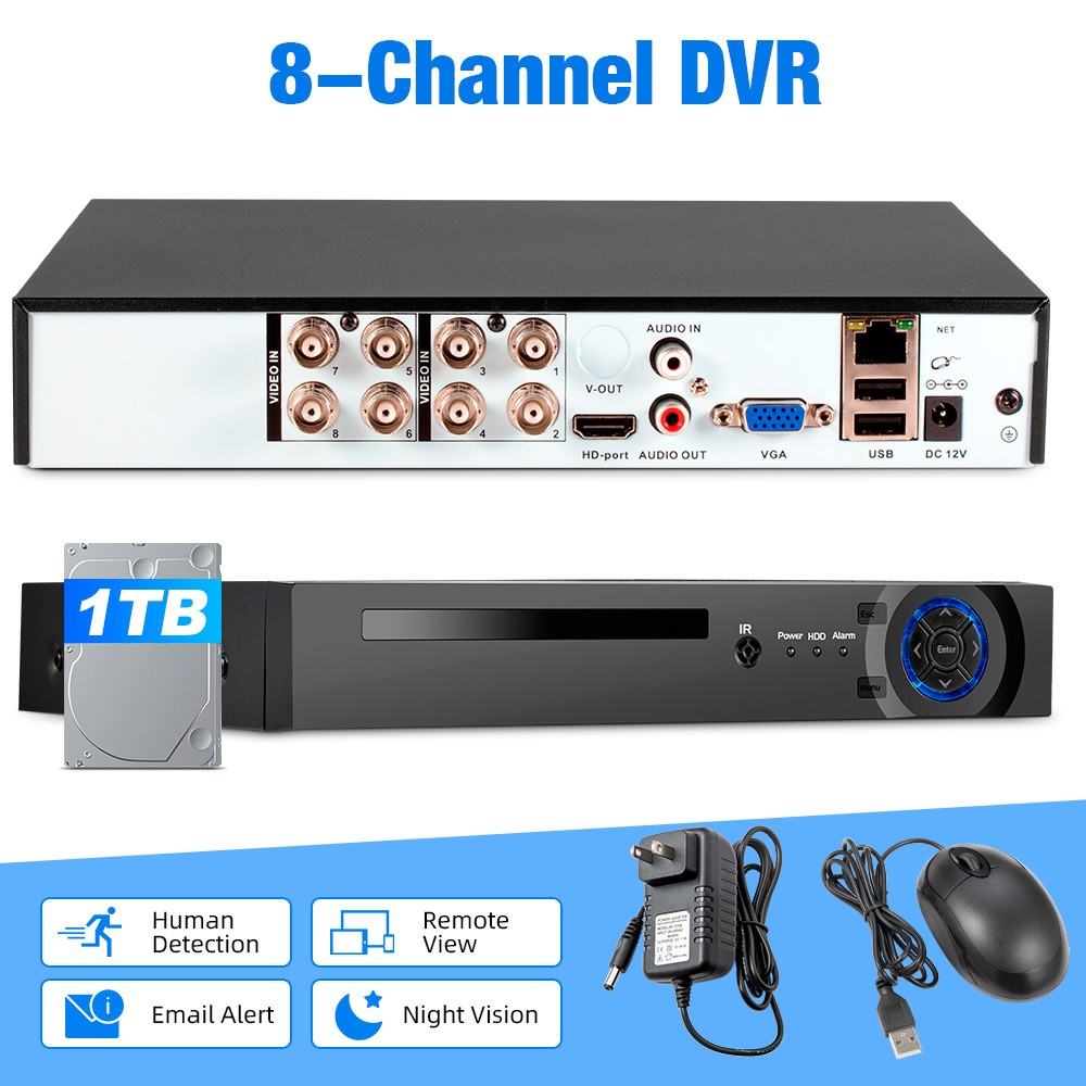 Office CCTV System 8CH 6-in-1 H.265+ 5MP Digital DVR Preloaded 1TB Storage HDD