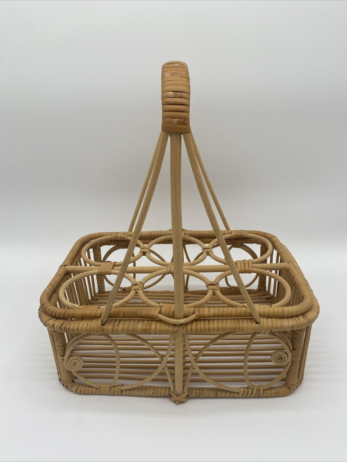Vintage Wicker Rattan Drink Caddy Basket