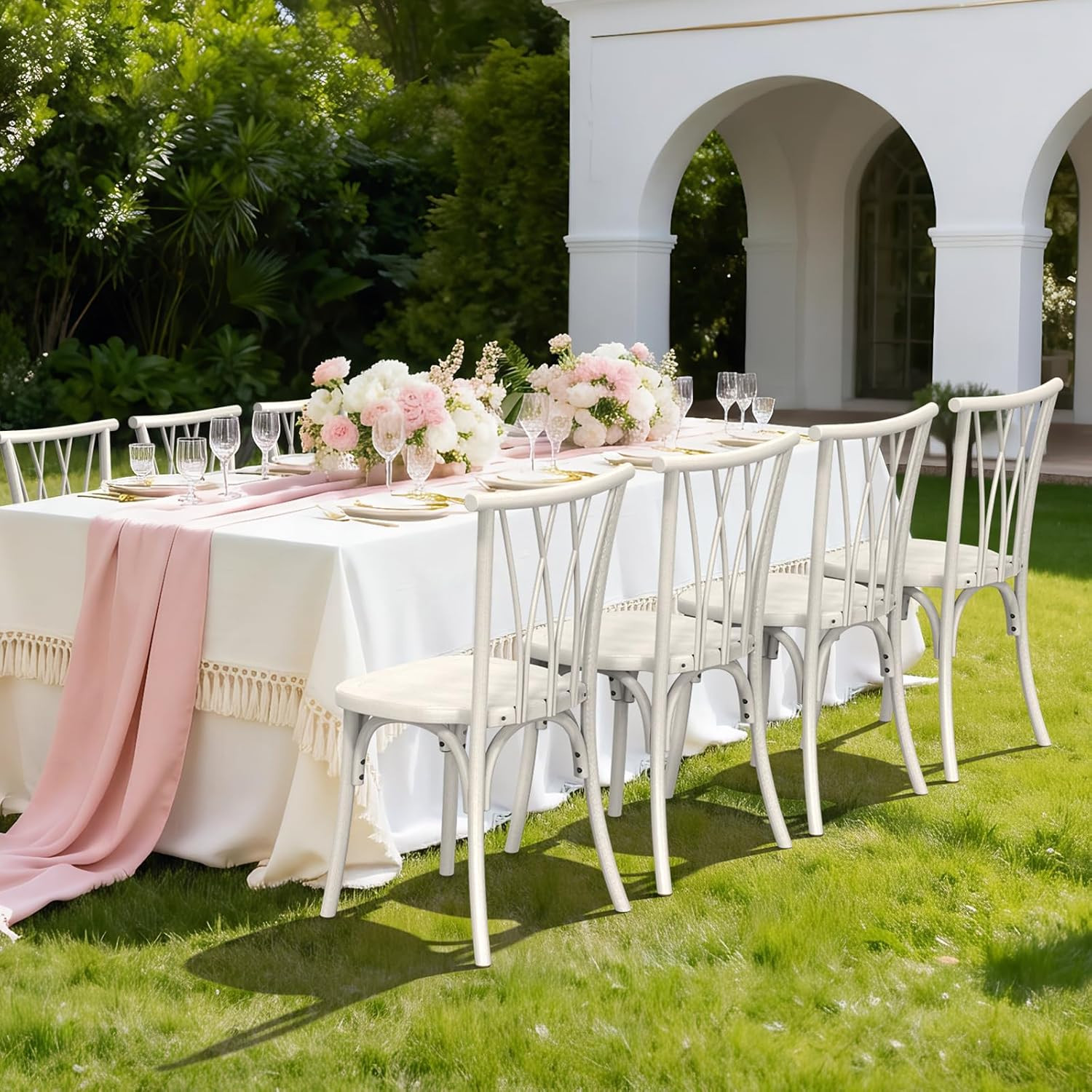 VINGLI Plastic Outdoor Dining Chairs Set of 8, Stackable Patio Dining Chairs wit